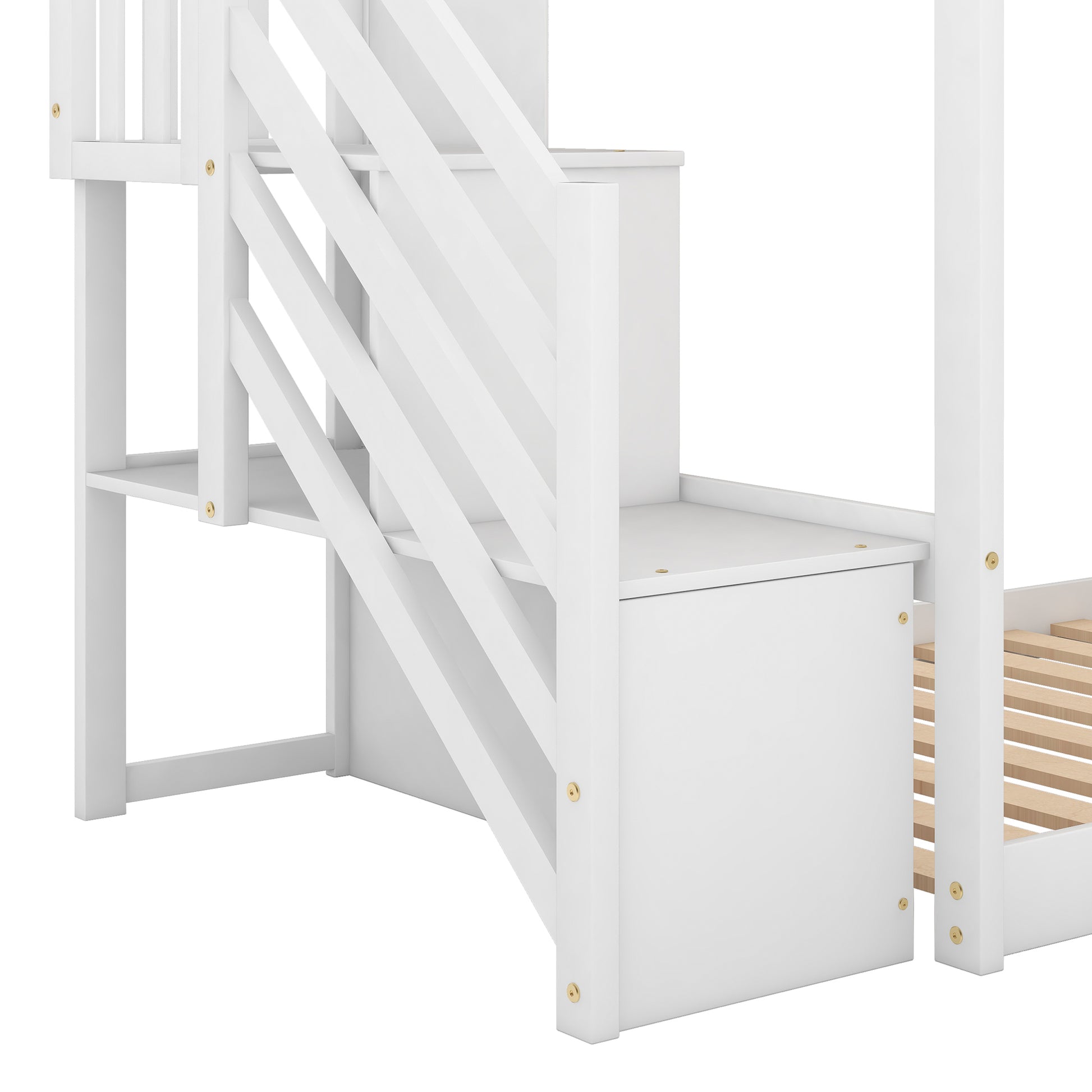 Twin Over Twin Bunk Bed With Convertible Slide And Stairway, White White Pine