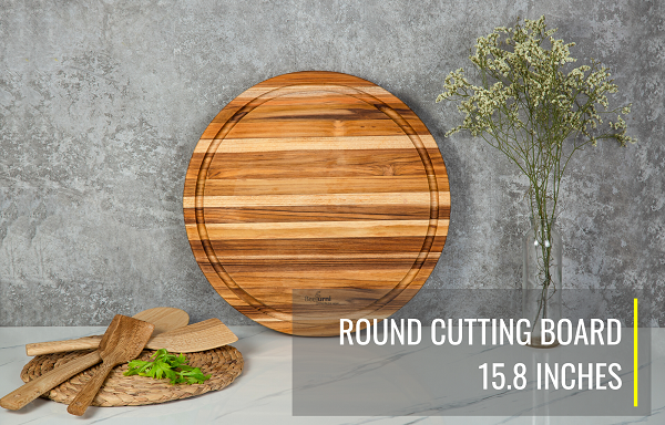 Round Teak Cutting Board Bf02003 S 15.75 Inch, Pack Of 5 Pieces Natural Solid Wood