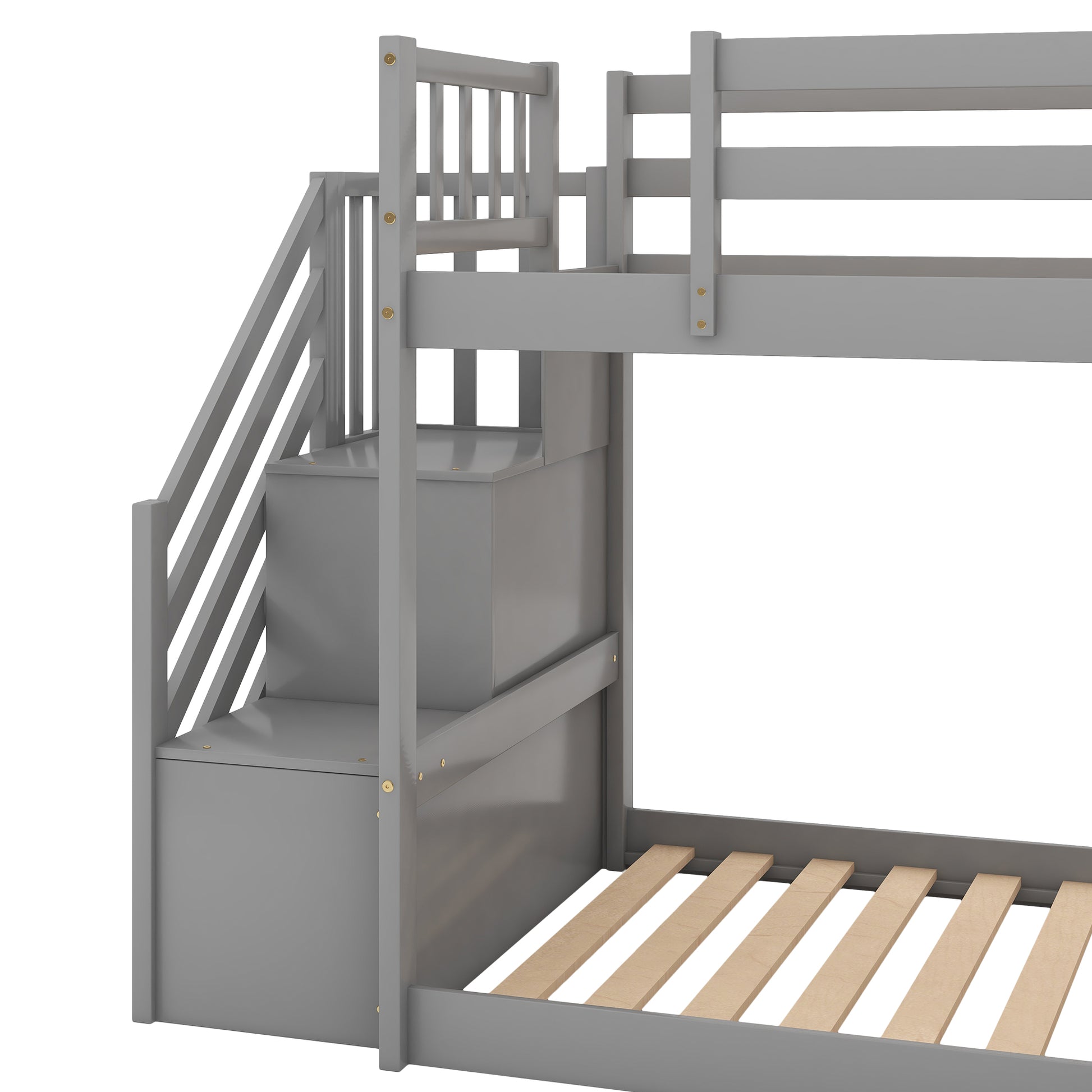 Twin Over Twin Bunk Bed With Convertible Slide And Stairway, Gray Gray Pine