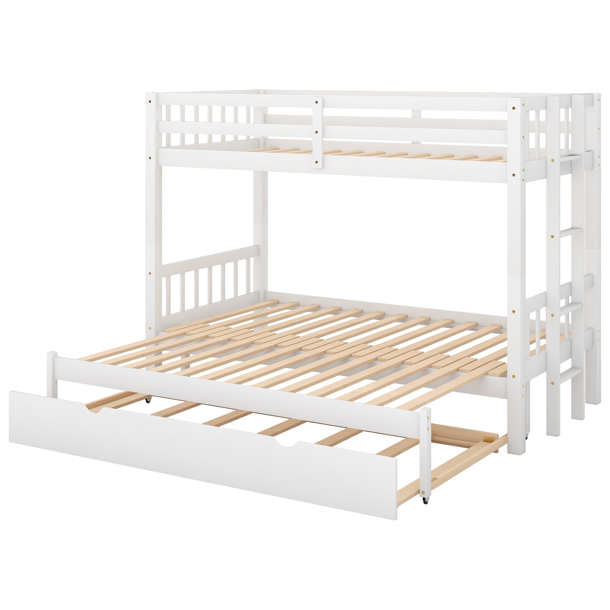 Twin Over Pull Out Bunk Bed With Trundle, White Twin White Pine