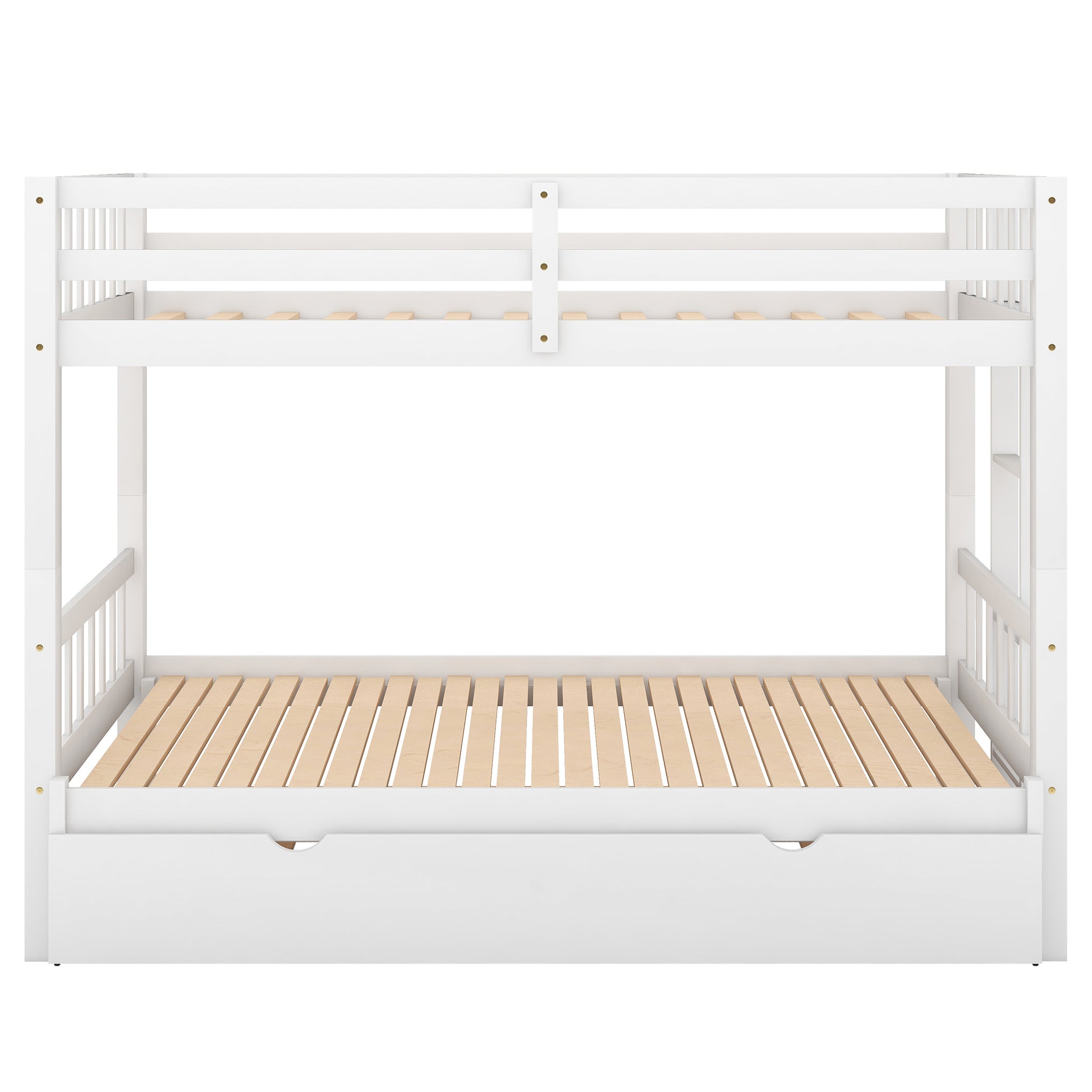 Twin Over Pull Out Bunk Bed With Trundle, White Twin White Pine