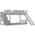 Twin Over Twin Bunk Bed With Convertible Slide And Stairway, Gray Gray Pine