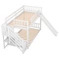 Twin Over Twin Bunk Bed With Convertible Slide And Stairway, White White Pine