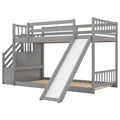 Twin Over Twin Bunk Bed With Convertible Slide And Stairway, Gray Gray Pine