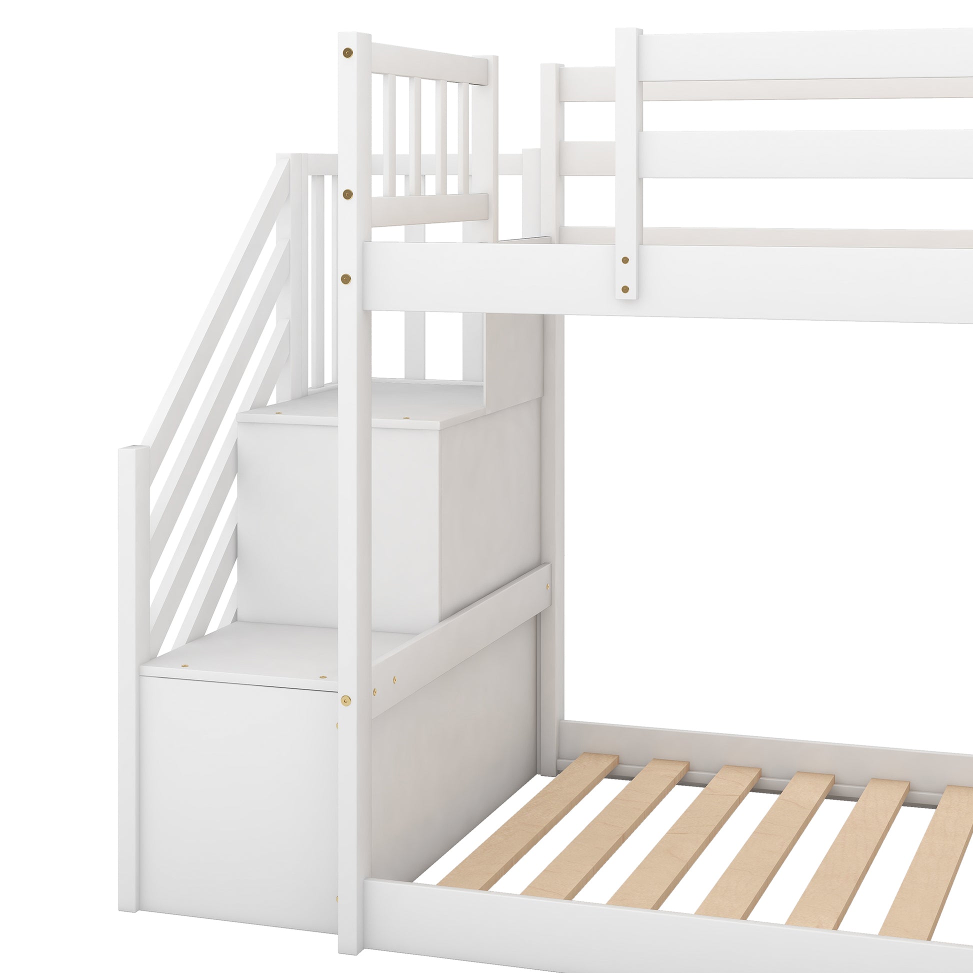 Twin Over Twin Bunk Bed With Convertible Slide And Stairway, White White Pine