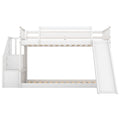 Twin Over Twin Bunk Bed With Convertible Slide And Stairway, White White Pine