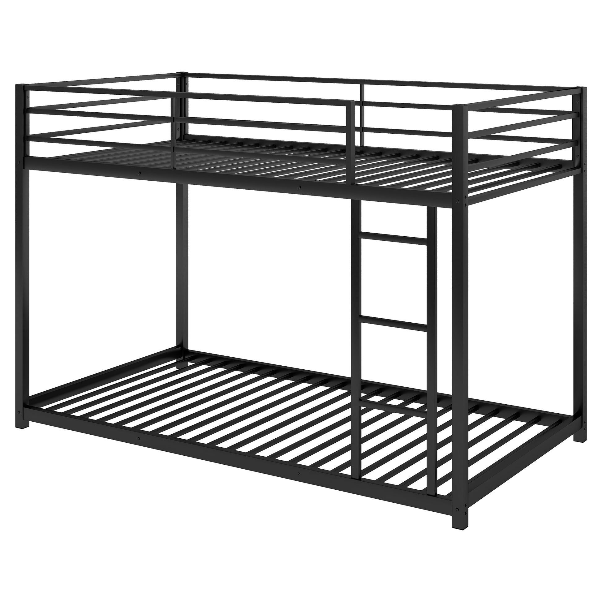 Twin Over Twin Metal Bunk Bed, Low Bunk Bed With Ladder, Black Old Sku:Wf282465Aab Black Steel