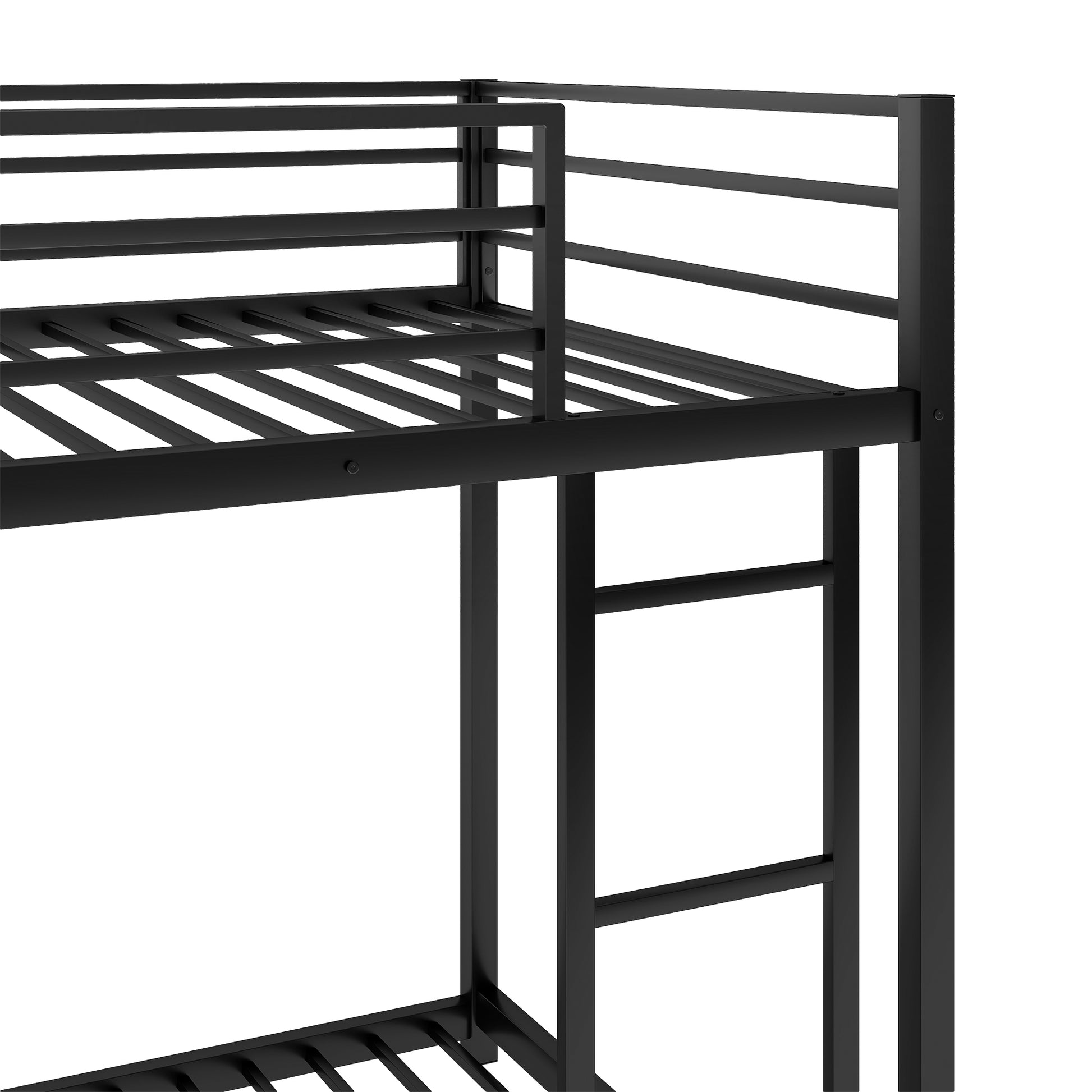 Twin Over Twin Metal Bunk Bed, Low Bunk Bed With Ladder, Black Old Sku:Wf282465Aab Black Steel