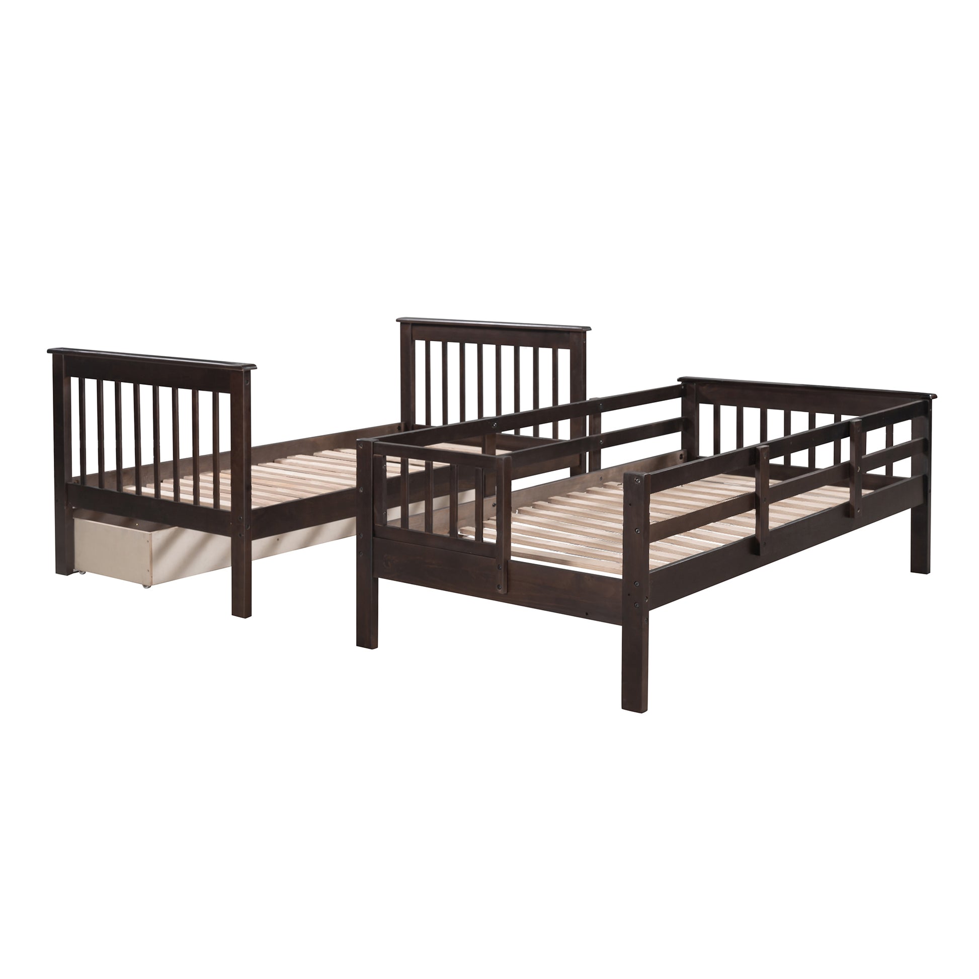 Stairway Twin Over Twin Bunk Bed With Three Drawers For Bedroom, Dorm Espresso Old Sku: Lp000309Aap Espresso Solid Wood