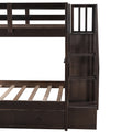 Stairway Twin Over Twin Bunk Bed With Three Drawers For Bedroom, Dorm Espresso Old Sku: Lp000309Aap Espresso Solid Wood