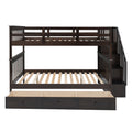 Stairway Full Over Full Bunk Bed With Drawer, Storage And Guard Rail For Bedroom, Espresso Color Old Sku: Lp000310Aap Espresso Solid Wood