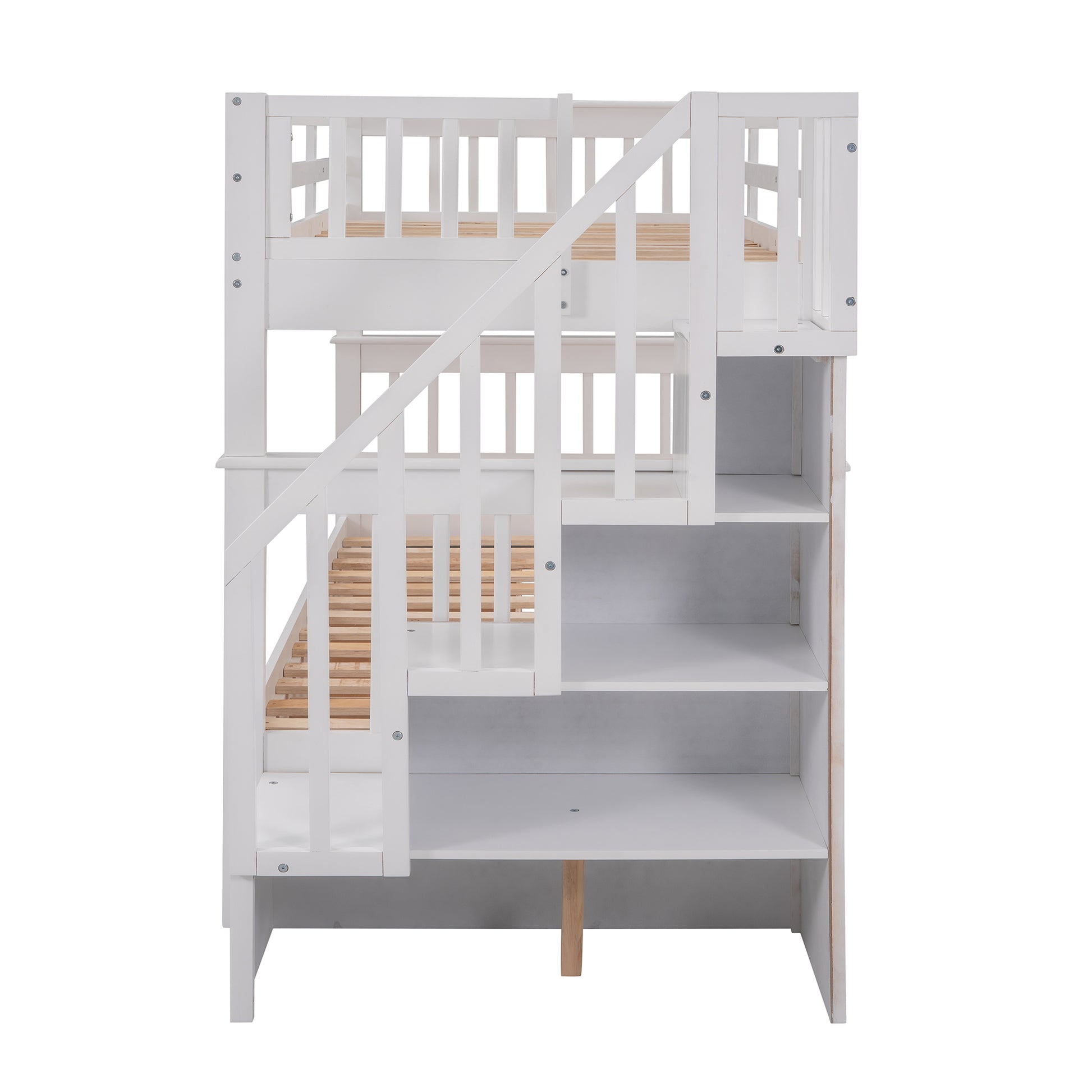 Stairway Twin Over Twin Bunk Bed With Three Drawers For Bedroom, Dorm White Old Sku: Lp000309Aak White Solid Wood