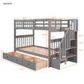 Stairway Twin Over Twin Bunk Bed With Three Drawers For Bedroom, Dorm Gray Old Sku: Lp000309Aae Gray Solid Wood