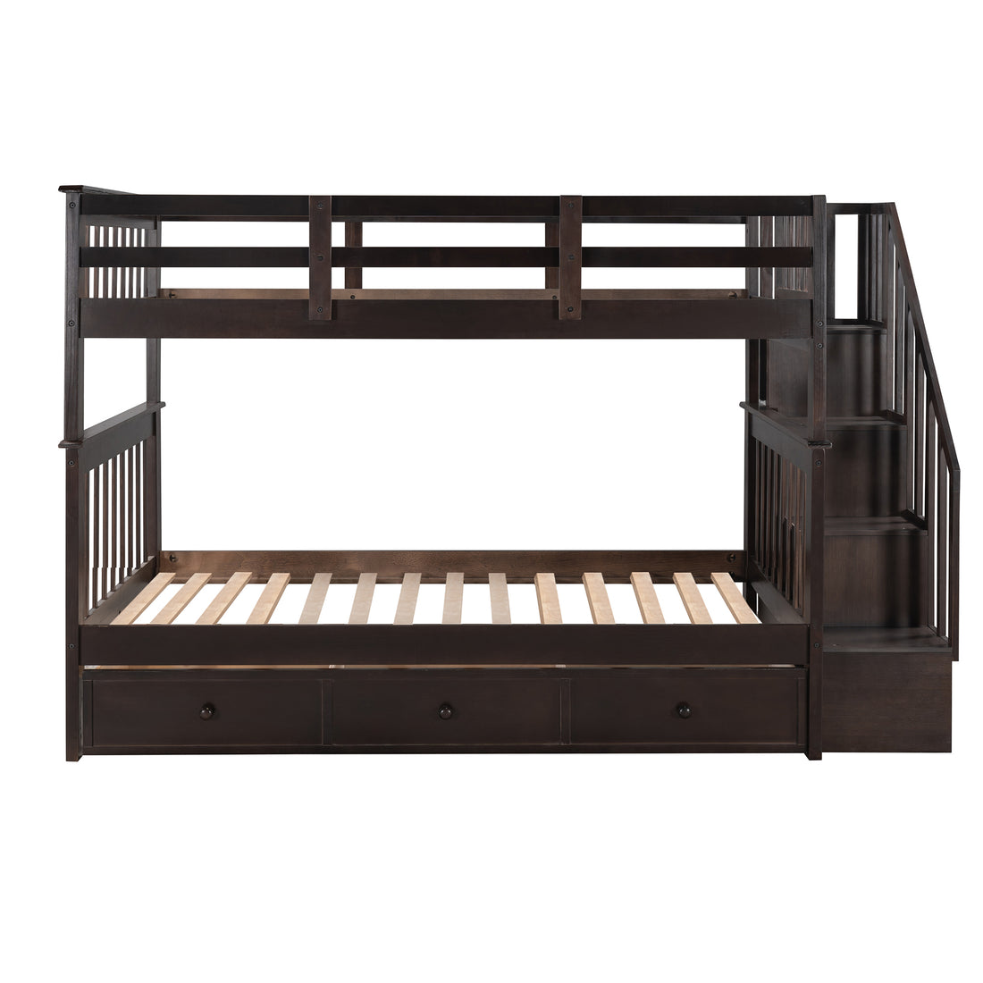 Stairway Twin Over Twin Bunk Bed With Three Drawers For Bedroom, Dorm Espresso Old Sku: Lp000309Aap Espresso Solid Wood