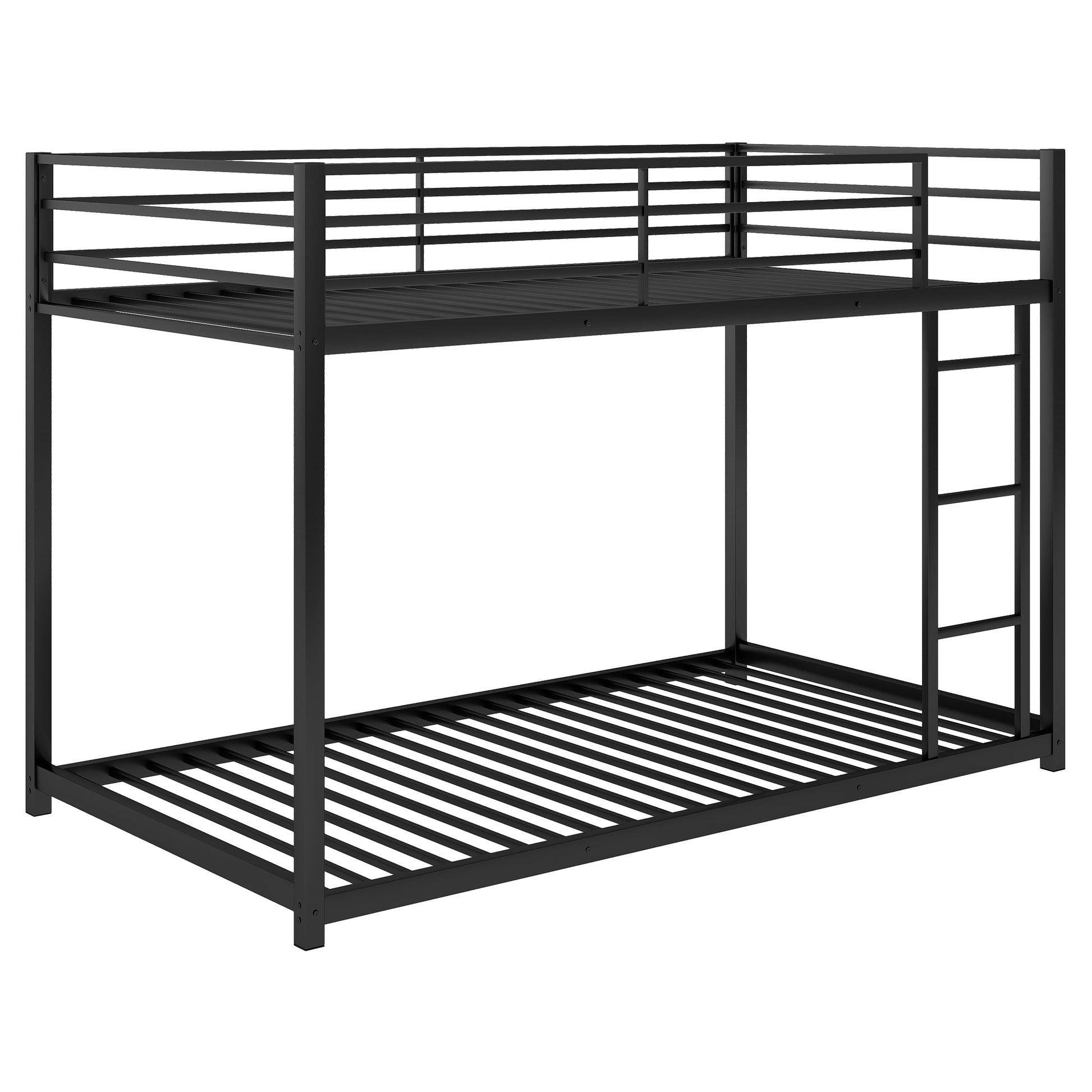 Twin Over Twin Metal Bunk Bed, Low Bunk Bed With Ladder, Black Old Sku:Wf282465Aab Black Steel