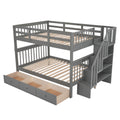 Stairway Full Over Full Bunk Bed With Drawer, Storage And Guard Rail For Bedroom, Gray Color Old Sku: Lp000310Aae Gray Solid Wood