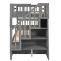 Stairway Twin Over Twin Bunk Bed With Three Drawers For Bedroom, Dorm Gray Old Sku: Lp000309Aae Gray Solid Wood