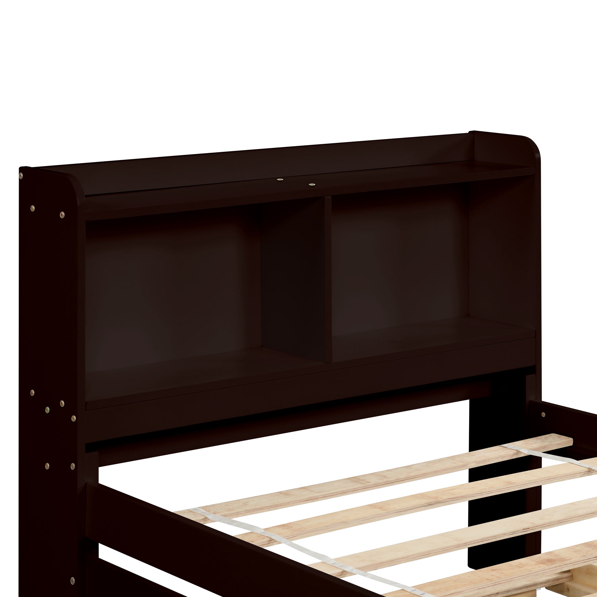 Twin Bed With Trundle,Bookcase,Espresso Twin Espresso Pine