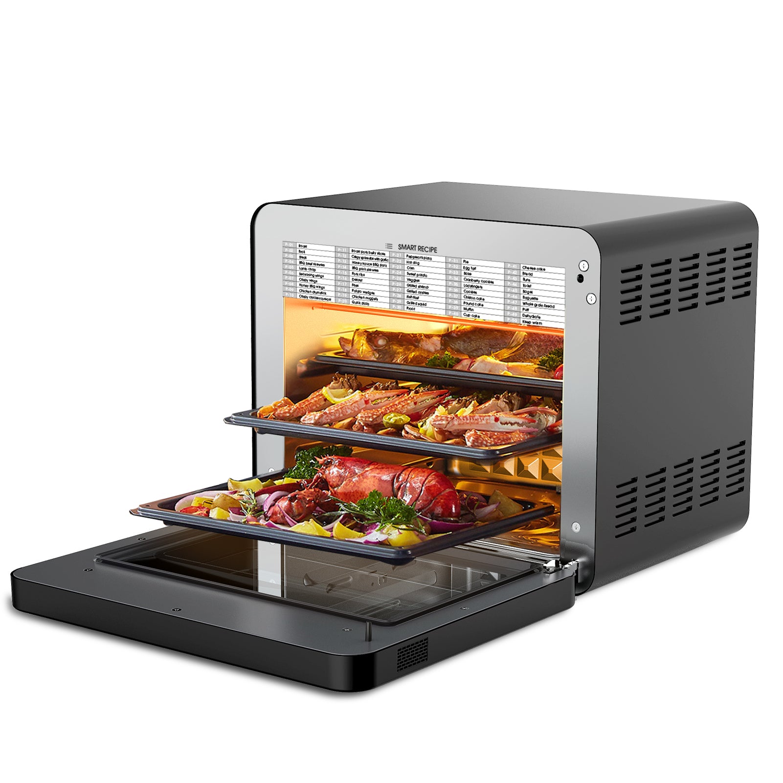 Geek Chef Steam Air Fryer Toast Oven Combo26 Qt Steam Convection Oven Countertop50 Cooking Presets, With 6 Slice Toast, 12" Pizza, Black Stainless Steel Black Stainless Steel