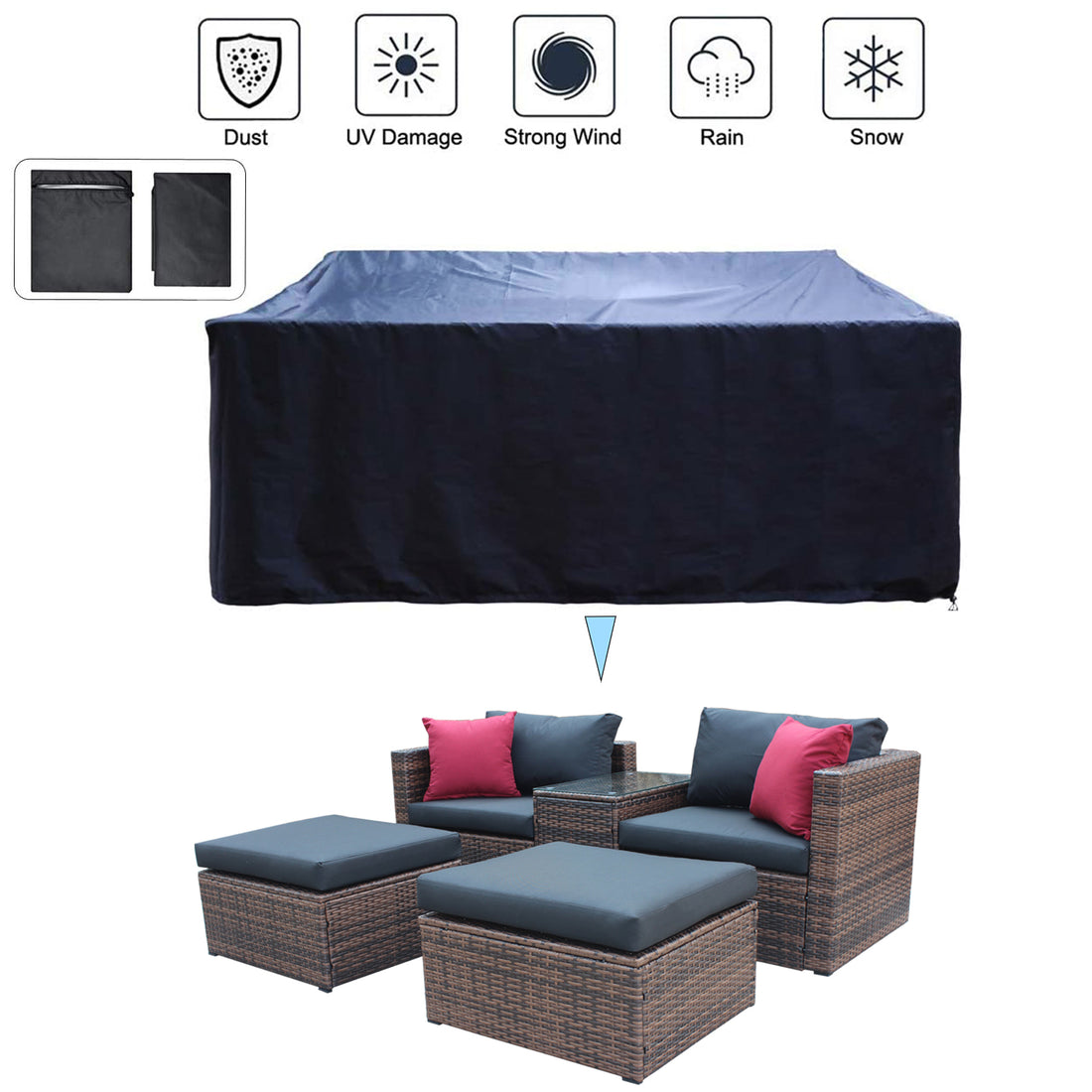 Updated 5 Pieces Outdoor Patio Garden Brown Wicker Sectional Conversation Sofa Set With Black Cushions And Red Pillows,W Furniture Protection Cover Yes Sectional Brown Seats 4 Mildew Resistant Frame Garden & Outdoor American Design Sectional Seating