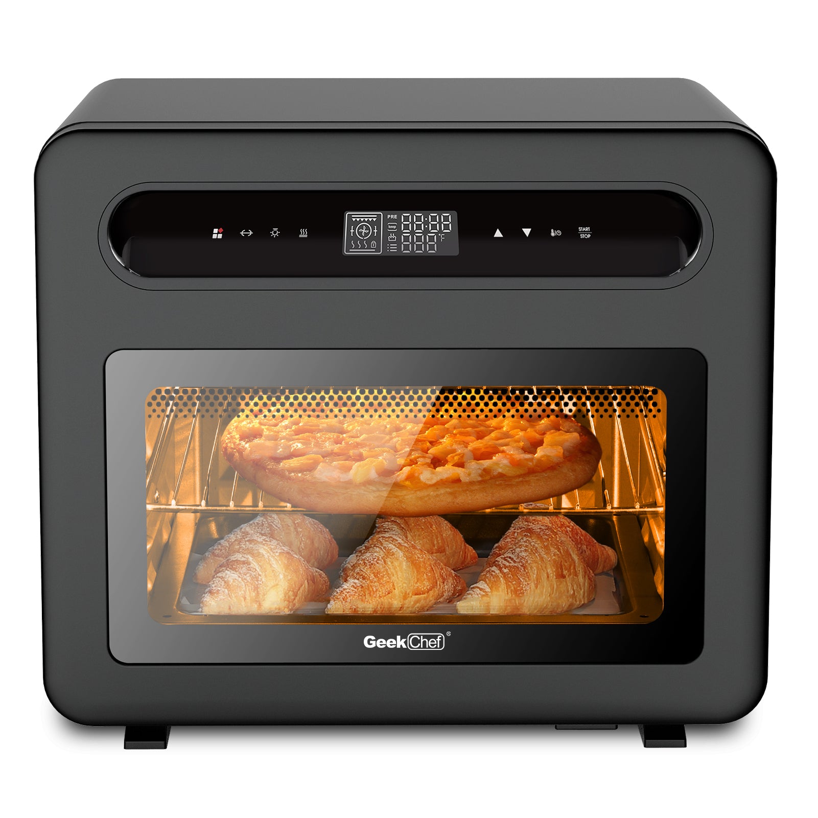 Geek Chef Steam Air Fryer Toast Oven Combo26 Qt Steam Convection Oven Countertop50 Cooking Presets, With 6 Slice Toast, 12" Pizza, Black Stainless Steel Black Stainless Steel