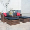 Updated 5 Pieces Outdoor Patio Garden Brown Wicker Sectional Conversation Sofa Set With Black Cushions And Red Pillows,W Furniture Protection Cover Yes Sectional Brown Seats 4 Mildew Resistant Frame Garden & Outdoor American Design Sectional Seating