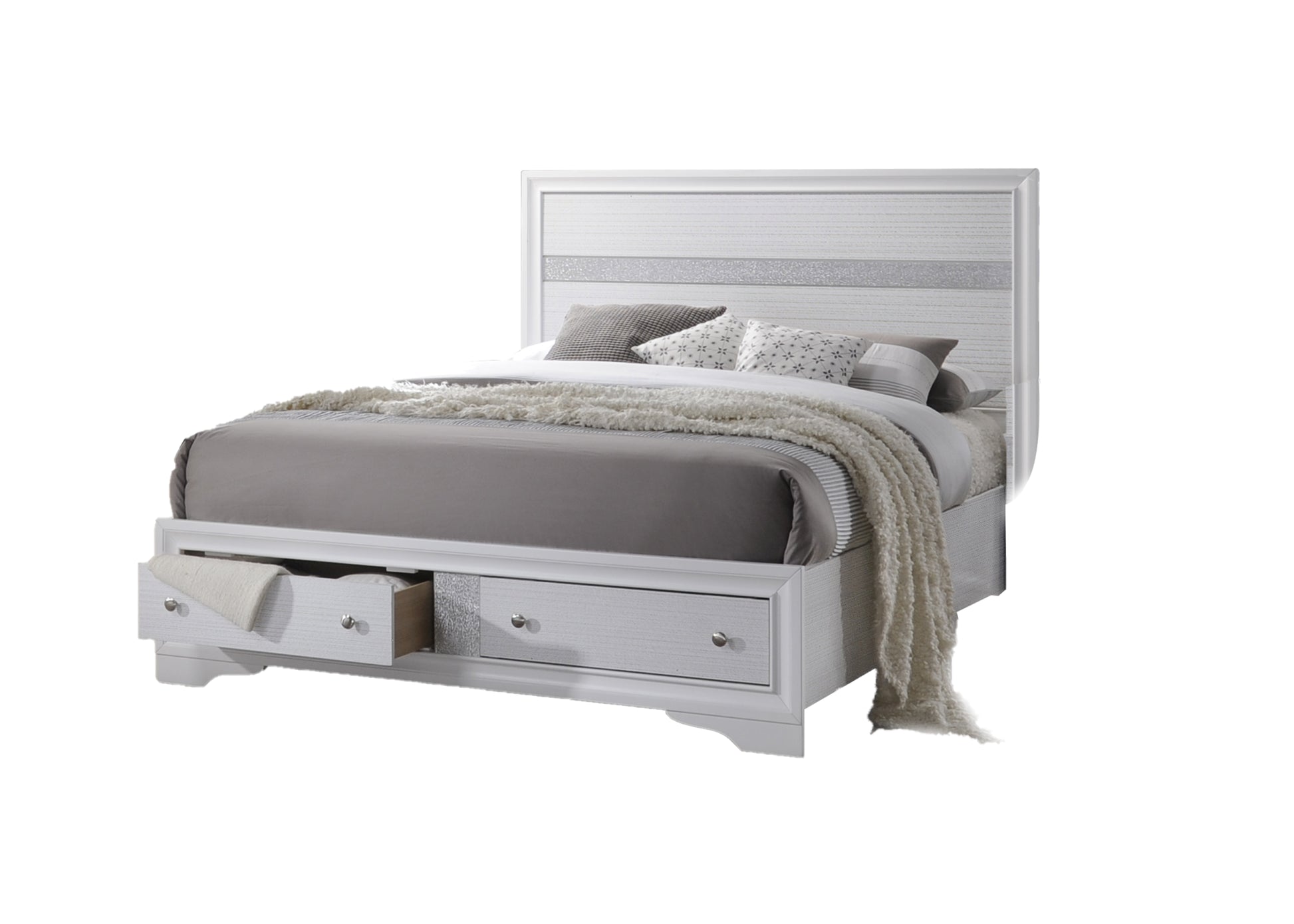 Matrix Traditional Style Queen 4 Pc Storage Bedroom Set Made With Wood In White Box Spring Not Required Queen White Wood 4 Piece Set Bedroom Bed Included,Dresser Included,Mirror Included,Nightstand Included Traditional Solid Wood Mdf Tufted Wood