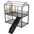 Twin Over Twin Metal Bunk Bed ,Metal Housebed With Slide,Three Colors Available. Black With Black Slide Old Sku :Lp000095Aab Twin Black Metal