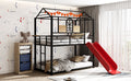 Twin Over Twin Metal Bunk Bed ,Metal Housebed With Slide,Three Colors Available. Black With Red Slide Old Sku :Lp000095Aaj Twin Red Metal