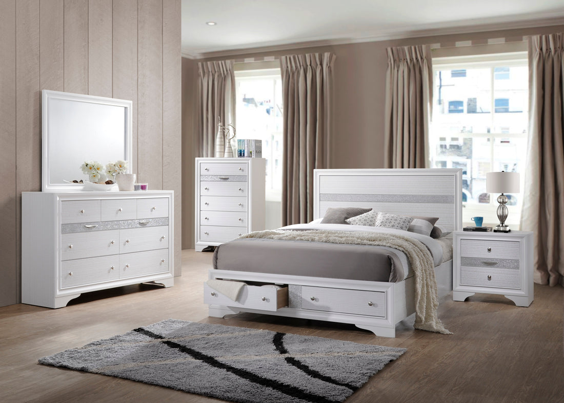 Matrix Traditional Style King 5Pc Storage Bedroom Set Made With Wood In White Box Spring Not Required King White Wood 5 Piece Set Bedroom Bed Included,Chest Included,Dresser Included,Mirror Included,Nightstand Included Traditional Solid Wood Mdf Tufted