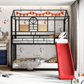 Twin Over Twin Metal Bunk Bed ,Metal Housebed With Slide,Three Colors Available. Black With Red Slide Old Sku :Lp000095Aaj Twin Red Metal