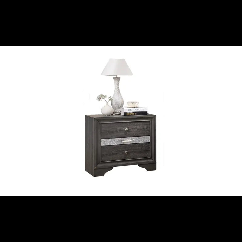 Matrix Traditional 2 Drawers Nightstand Made With Wood In Gray Grey Gray 2 Drawers Bedroom Bedside Cabinet Traditional Drawers Solid Wood Mdf Wood