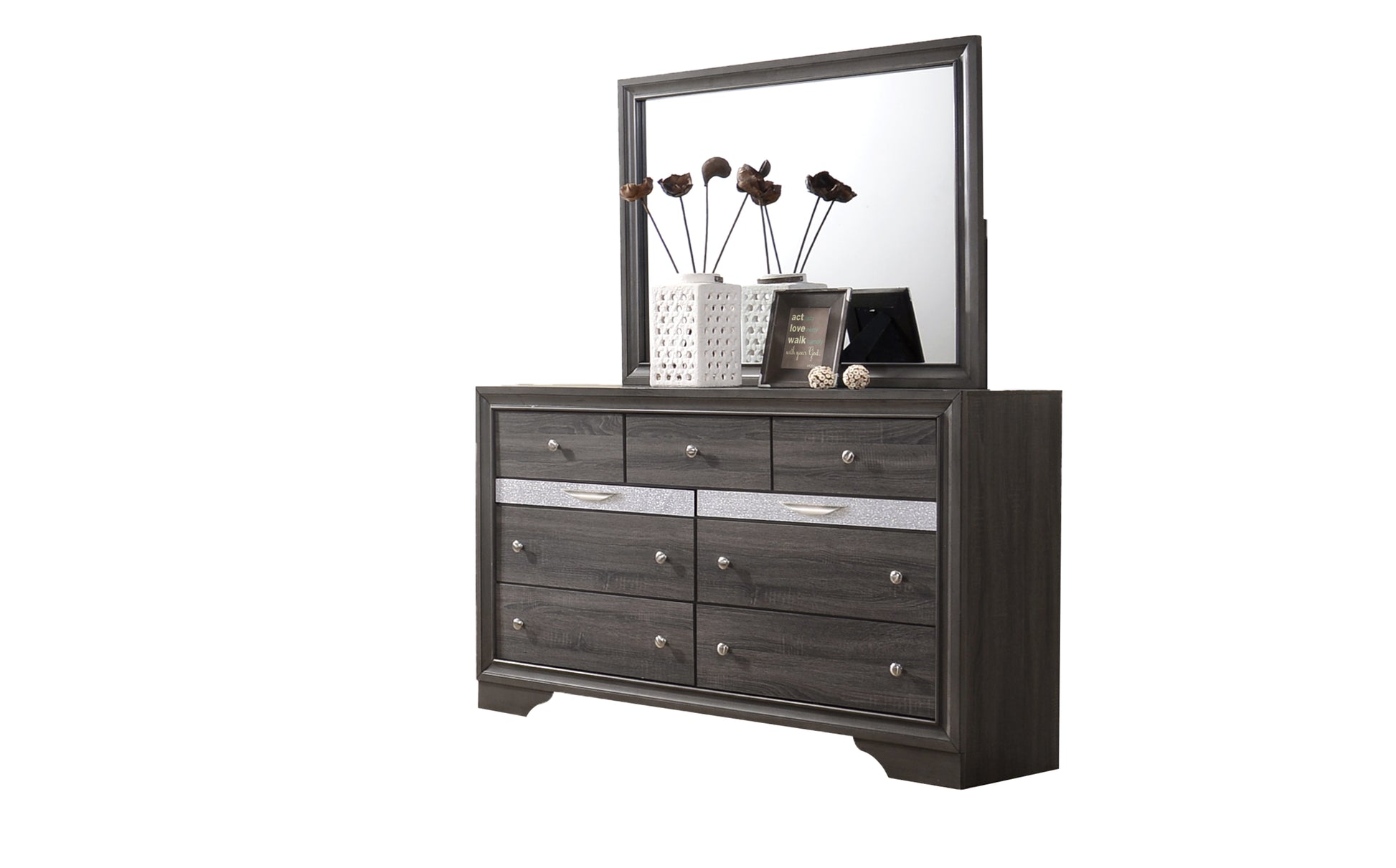 Matrix Traditional 7 Drawer Dresser Made With Wood In Gray Grey Gray Drawer 5 Drawers & Above Bedroom Dovetail Joints Traditional Solid Wood Mdf Wood