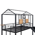 Twin Over Twin Metal Bunk Bed ,Metal Housebed With Slide,Three Colors Available. Black With Black Slide Old Sku :Lp000095Aab Twin Black Metal