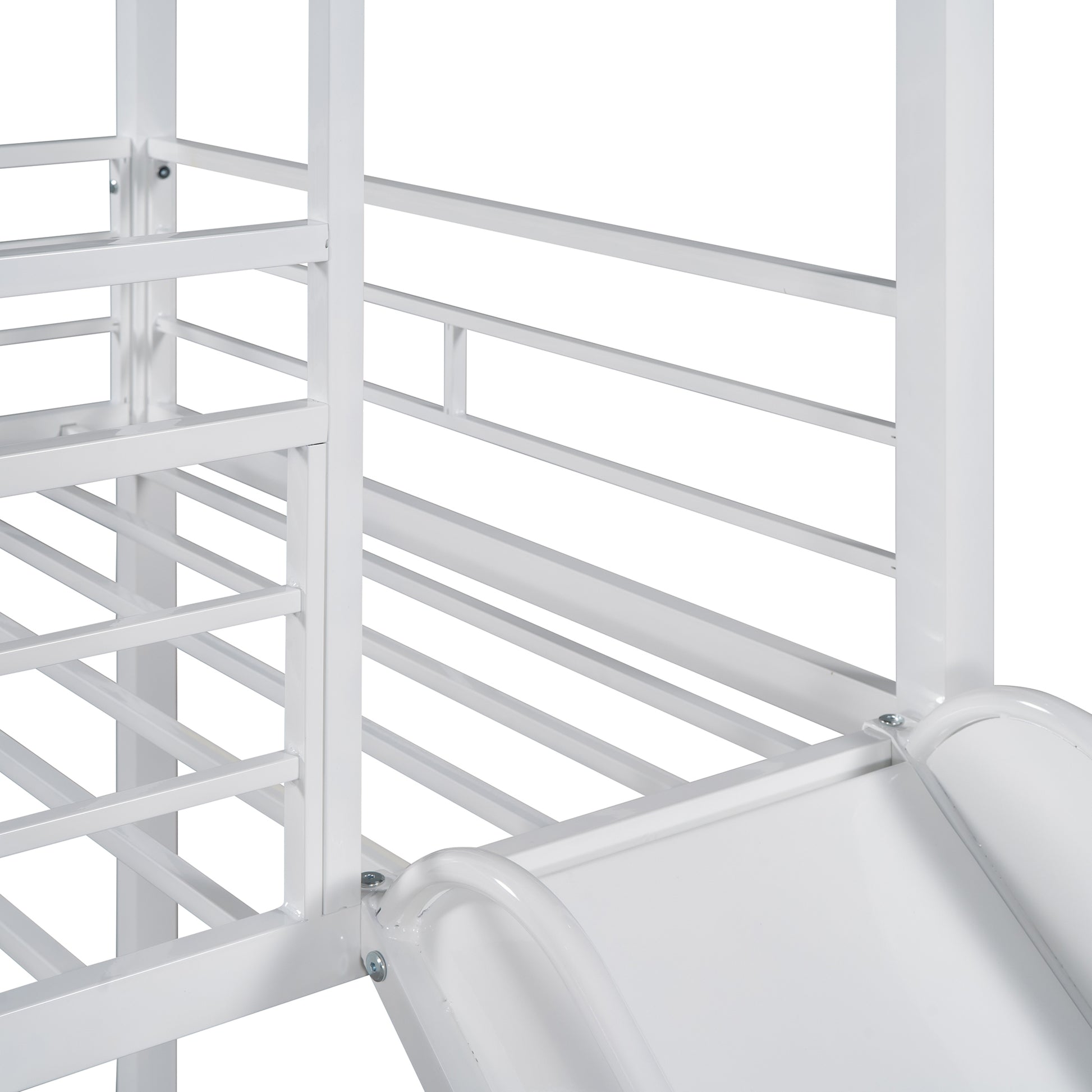 Twin Over Twin Metal Bunk Bed ,Metal Housebed With Slide,Three Colors Available. White With White Slide Old Sku :Lp000095Aak Twin White Metal