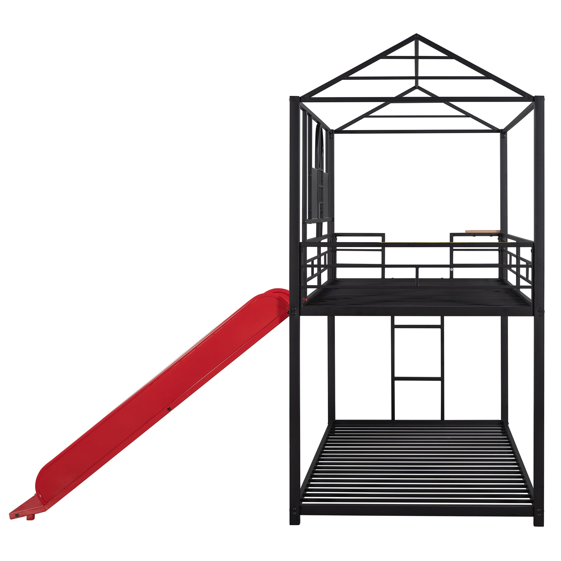 Twin Over Twin Metal Bunk Bed ,Metal Housebed With Slide,Three Colors Available. Black With Red Slide Old Sku :Lp000095Aaj Twin Red Metal