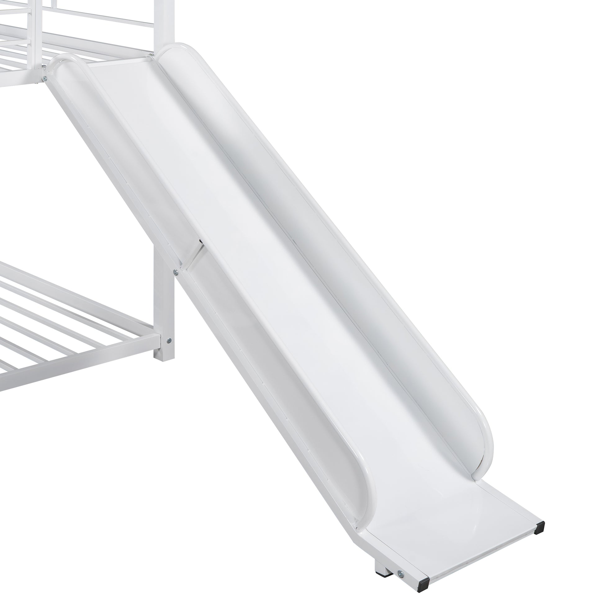 Twin Over Twin Metal Bunk Bed ,Metal Housebed With Slide,Three Colors Available. White With White Slide Old Sku :Lp000095Aak Twin White Metal