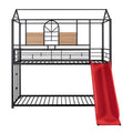 Twin Over Twin Metal Bunk Bed ,Metal Housebed With Slide,Three Colors Available. Black With Red Slide Old Sku :Lp000095Aaj Twin Red Metal