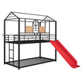 Twin Over Twin Metal Bunk Bed ,Metal Housebed With Slide,Three Colors Available. Black With Red Slide Old Sku :Lp000095Aaj Twin Red Metal