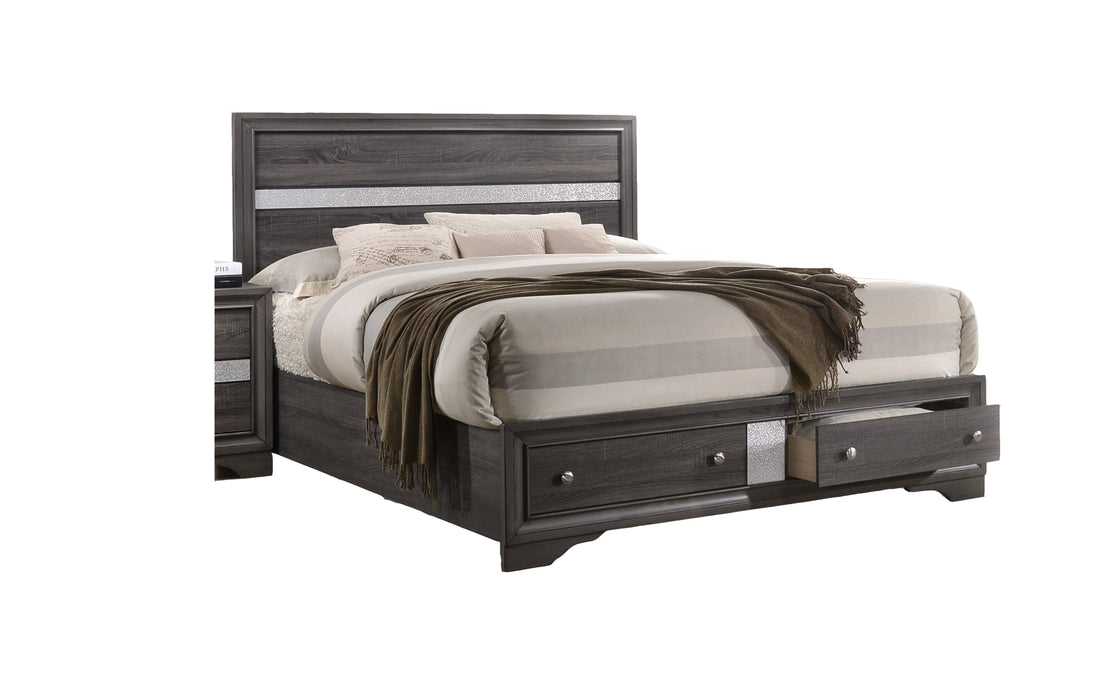 Matrix Traditional Queen 4 Piece Storage Bedroom Set Made With Wood In Gray Box Spring Not Required Queen Grey Wood 4 Piece Set Bedroom Bed Included,Dresser Included,Mirror Included,Nightstand Included Traditional Solid Wood Mdf Tufted Wood