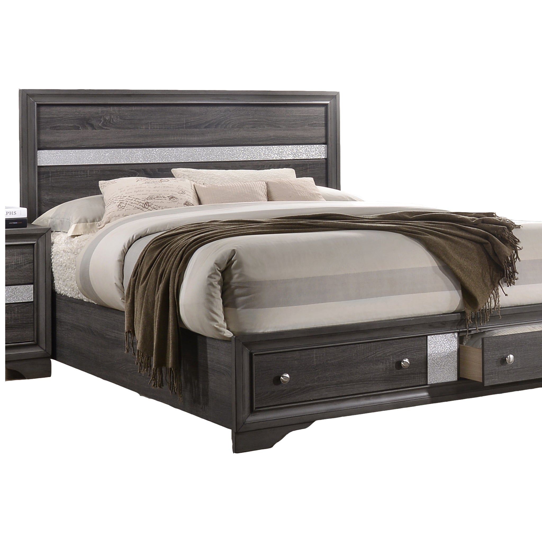 Traditional Style King Size Storage Bed Made With Wood In Gray Color Box Spring Not Required King Grey Wood Bedroom Traditional Storage Included Solid Wood Mdf Wood