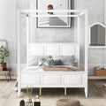 Queen Size Canopy Platform Bed With Headboard And Footboard,Slat Support Leg,White Box Spring Not Required Queen White Wood Canopy Pine