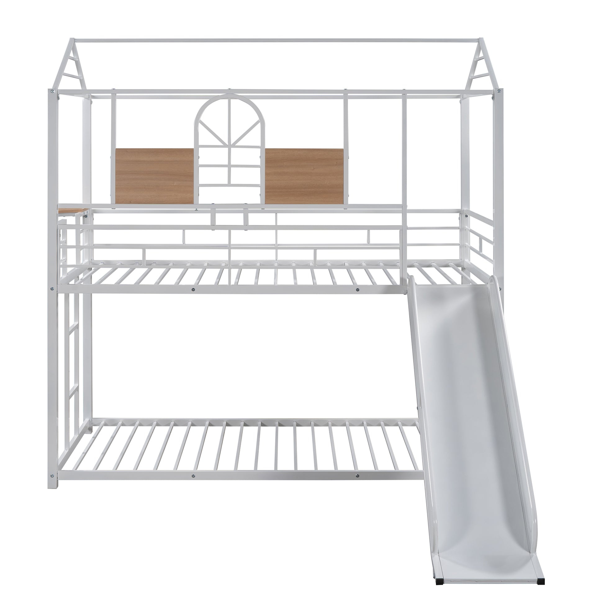 Twin Over Twin Metal Bunk Bed ,Metal Housebed With Slide,Three Colors Available. White With White Slide Old Sku :Lp000095Aak Twin White Metal