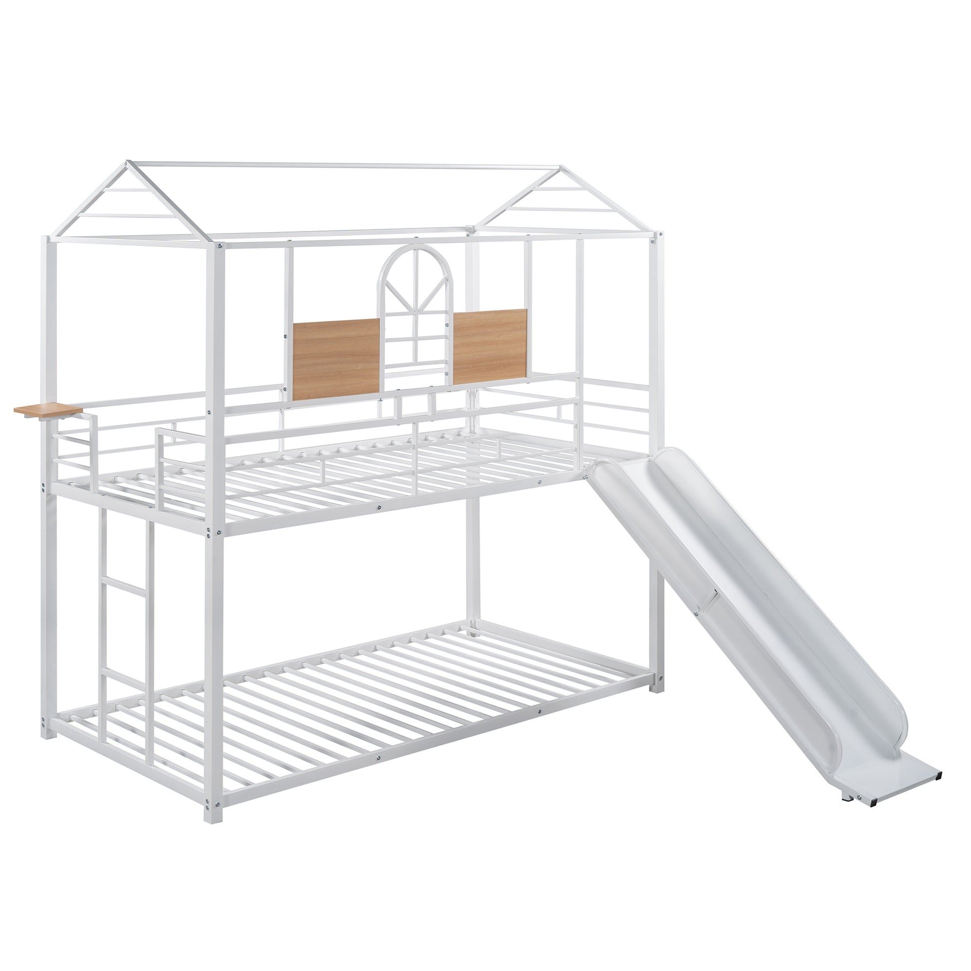 Twin Over Twin Metal Bunk Bed ,Metal Housebed With Slide,Three Colors Available. White With White Slide Old Sku :Lp000095Aak Twin White Metal