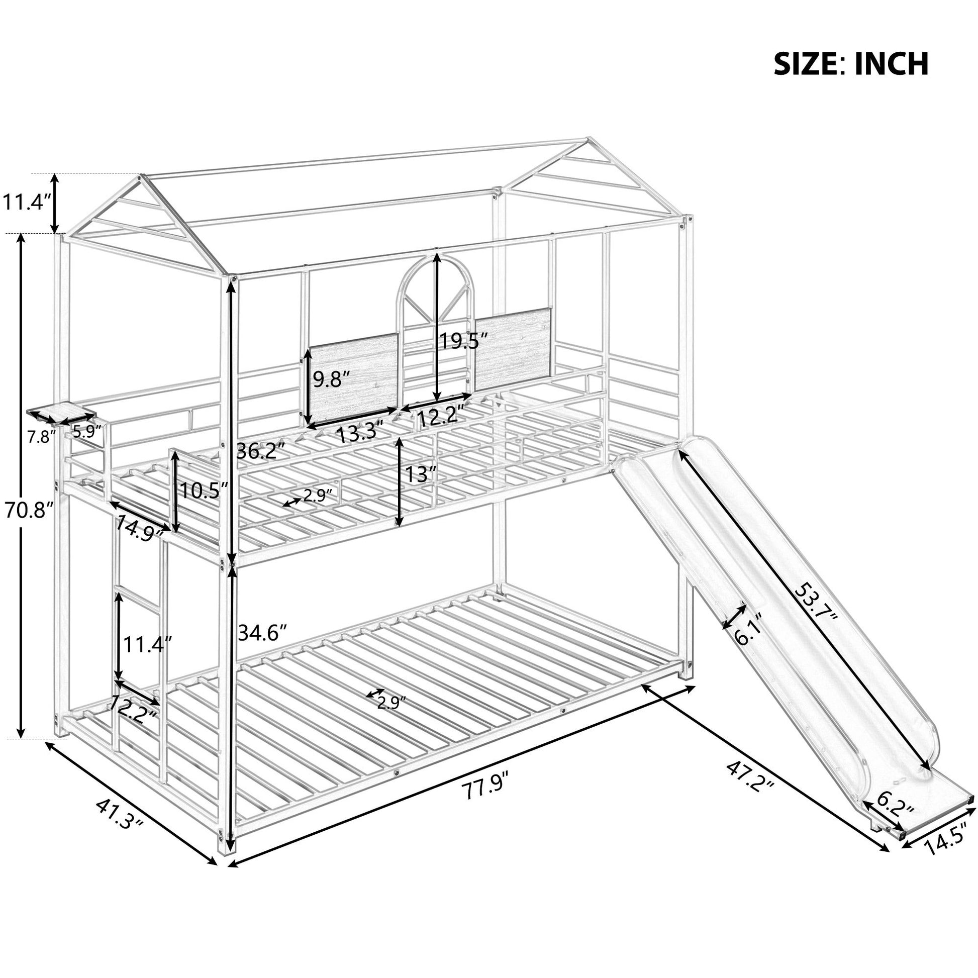 Twin Over Twin Metal Bunk Bed ,Metal Housebed With Slide,Three Colors Available. Black With Black Slide Old Sku :Lp000095Aab Twin Black Metal