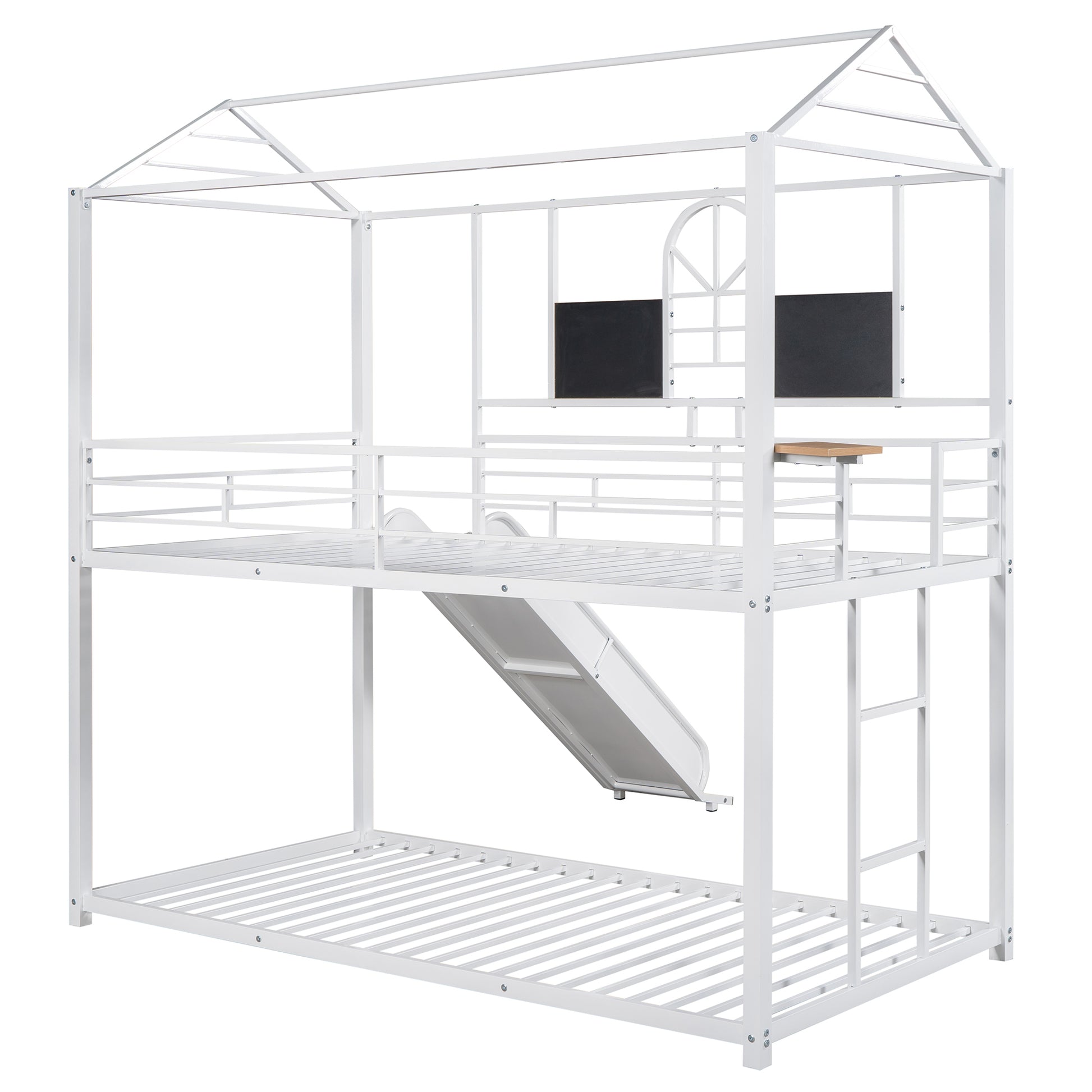 Twin Over Twin Metal Bunk Bed ,Metal Housebed With Slide,Three Colors Available. White With White Slide Old Sku :Lp000095Aak Twin White Metal