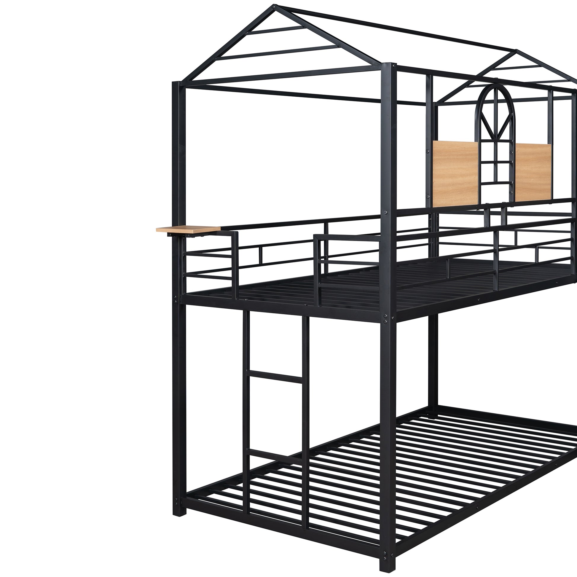 Twin Over Twin Metal Bunk Bed ,Metal Housebed With Slide,Three Colors Available. Black With Black Slide Old Sku :Lp000095Aab Twin Black Metal