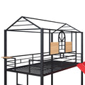 Twin Over Twin Metal Bunk Bed ,Metal Housebed With Slide,Three Colors Available. Black With Red Slide Old Sku :Lp000095Aaj Twin Red Metal