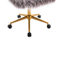 Hengming Modern Faux Fur Home Office Chair, Fluffy Chair For Girls, Makeup Vanity Chair With Gold Plating Base Grey Faux Fur