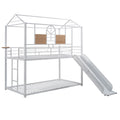 Twin Over Twin Metal Bunk Bed ,Metal Housebed With Slide,Three Colors Available. White With White Slide Old Sku :Lp000095Aak Twin White Metal